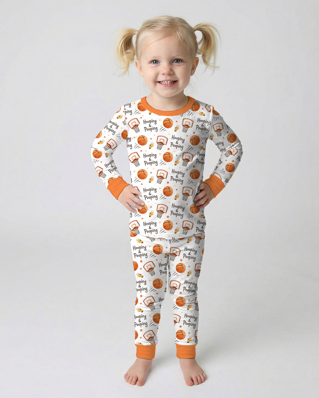 Funny Basketball Hooping & Pooping Bamboo Two Piece Long Sleeve Pajama Set
