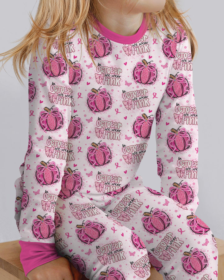 We Wear Pink Pumpkin Mommy & Me Matching Bamboo Two Piece Long Sleeve Pajama Set