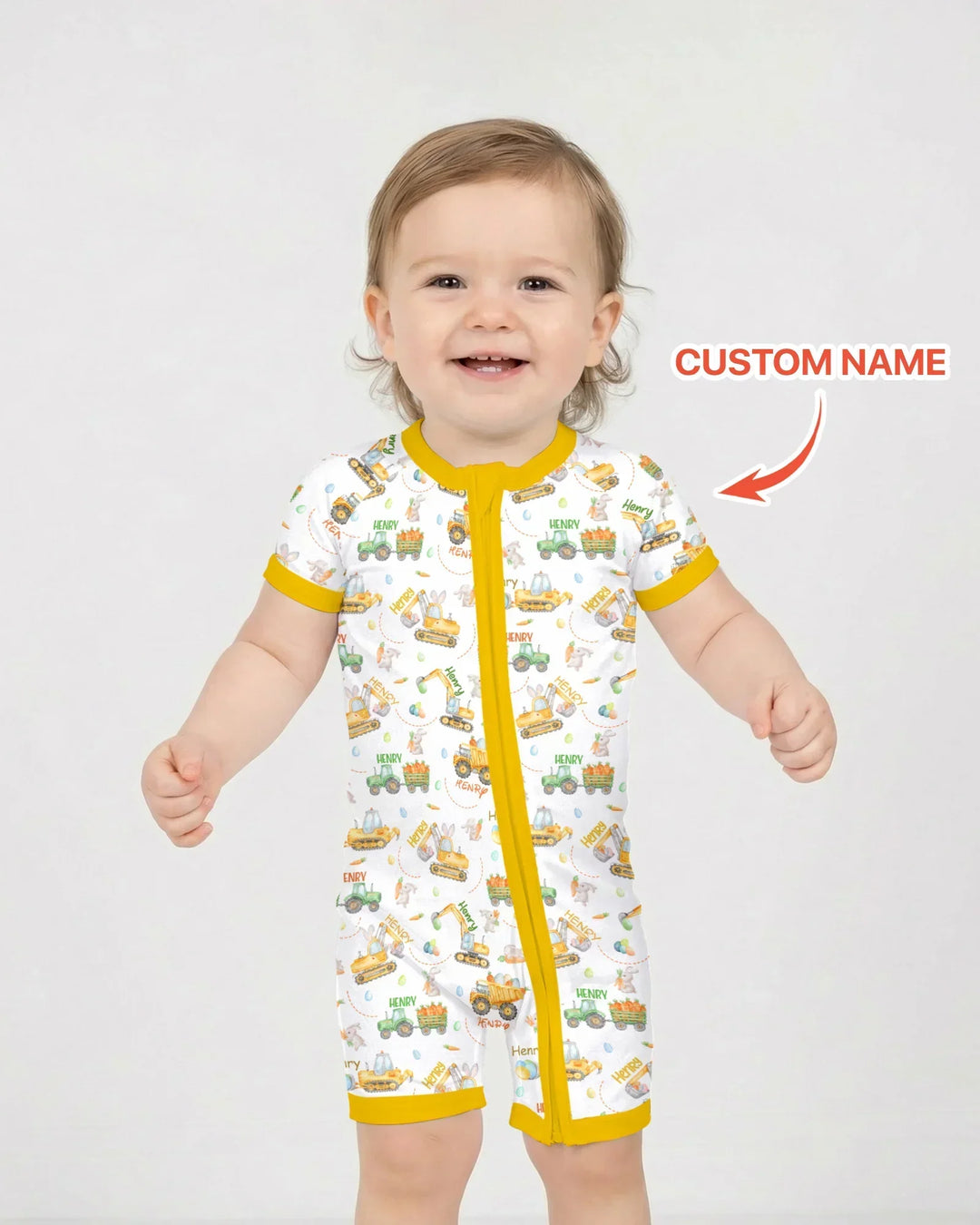 Easter Construction Vehicles Custom Name Bamboo Shorty Zippy
