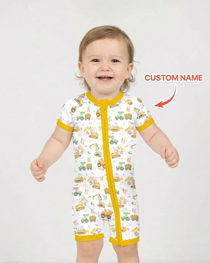 Easter Construction Vehicles Custom Name Bamboo Shorty Zippy