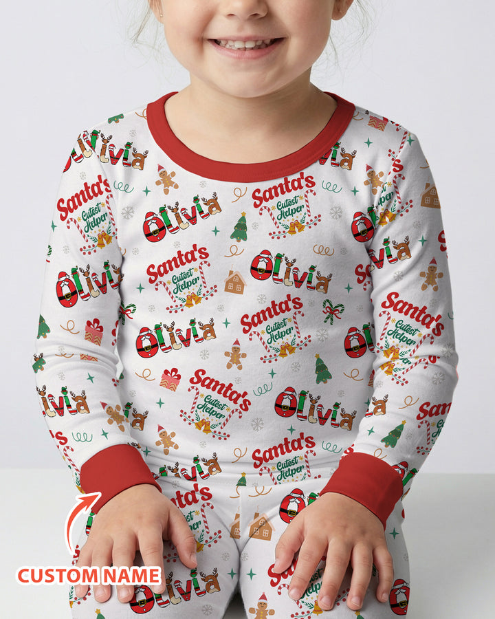 Personalized Santa's Little Helper Bamboo Two Piece Long Sleeve Pajama Set