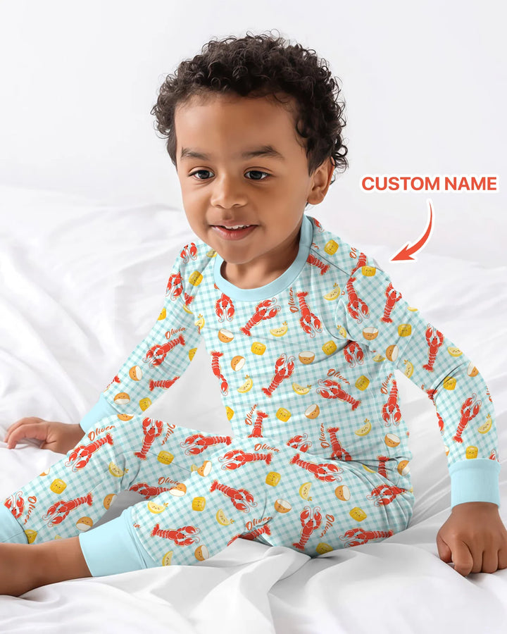 Custom Name Preppy Crawfish Season Bamboo Two Piece Long Sleeve Pajama Set