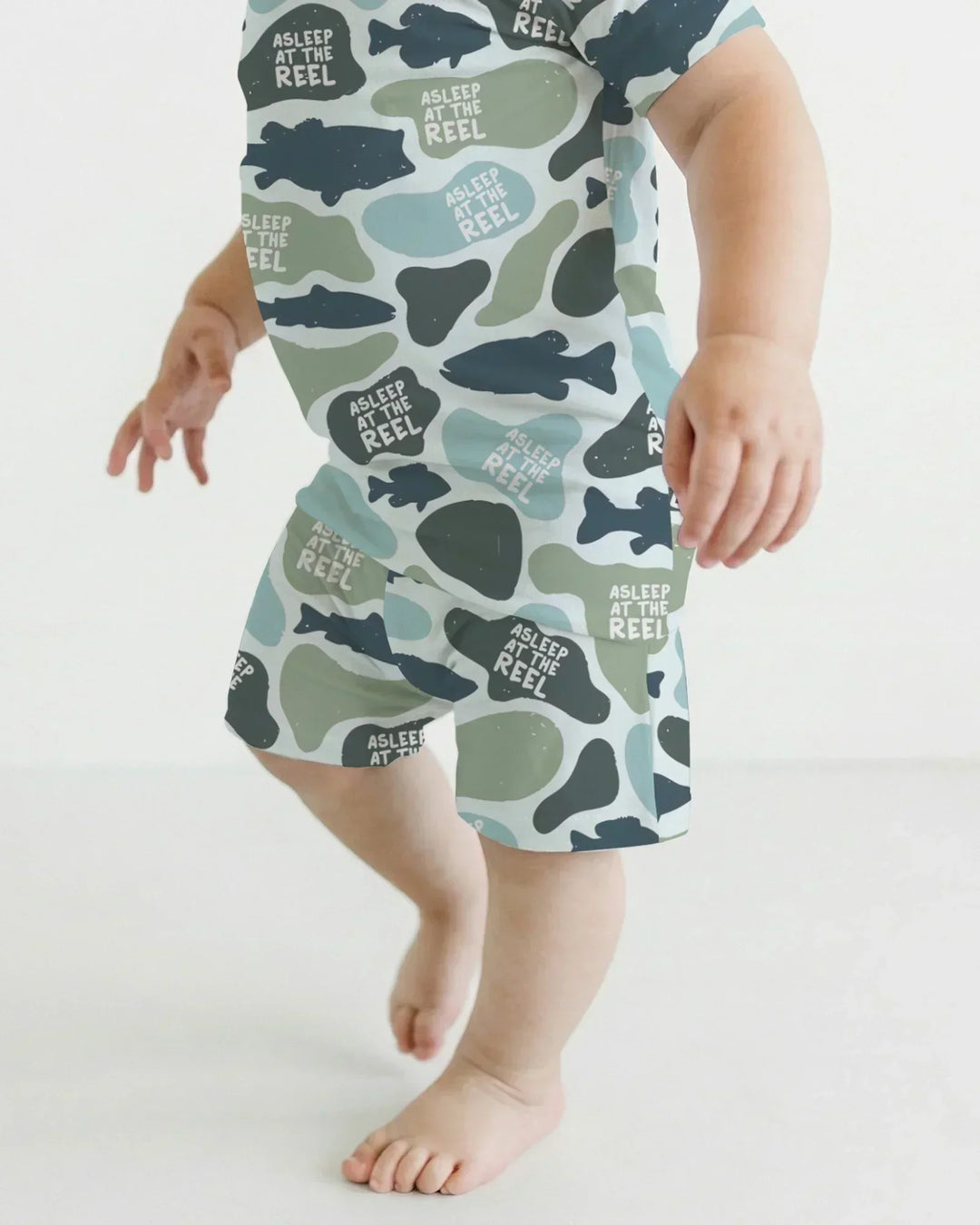 Asleep At The Reel Matching Daddy & Me Bamboo Two Piece Short Sleeve Shorts Pajama Set