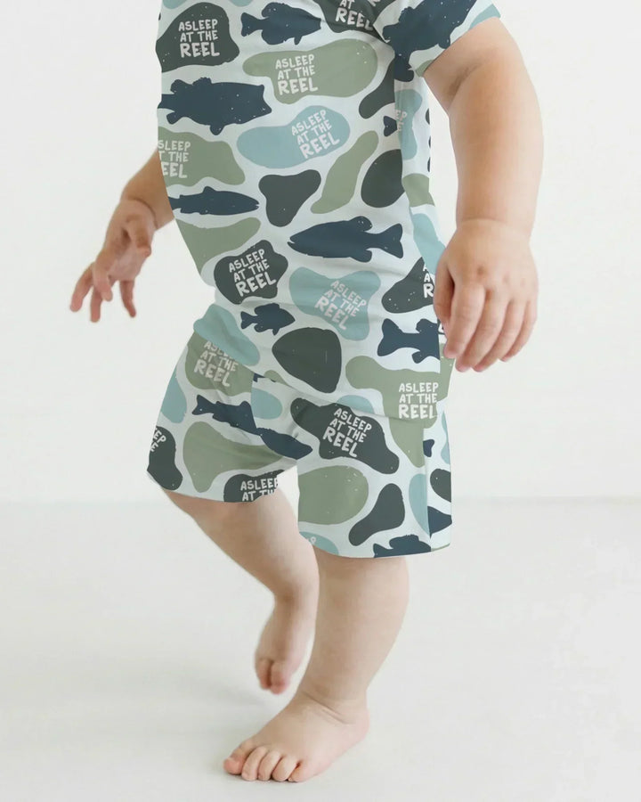 Asleep At The Reel Matching Daddy & Me Bamboo Two Piece Short Sleeve Shorts Pajama Set