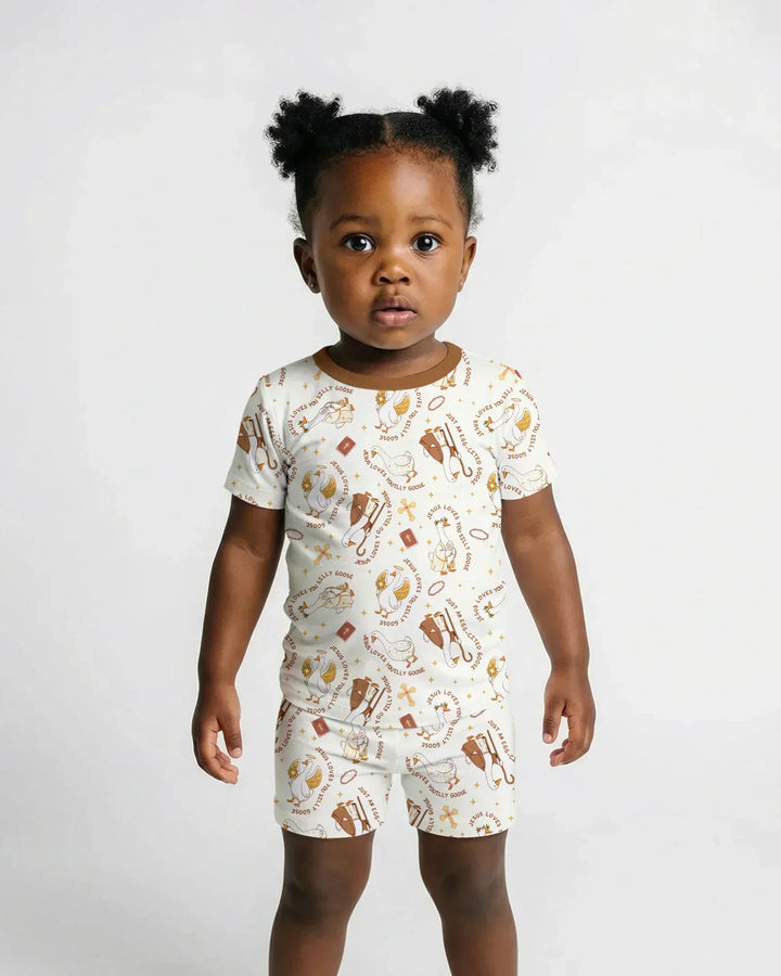 Jesus Loves You Silly Goose Bamboo Two Piece Short Sleeve Shorts Pajama Set