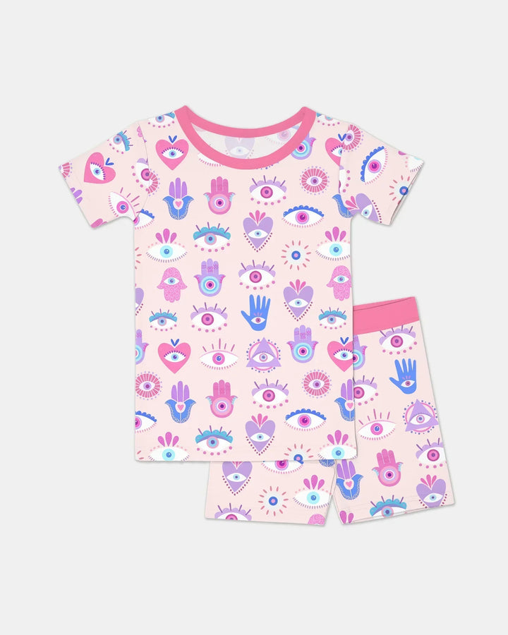 Hamsa Heart Guardians Family Matching Bamboo Two Piece Short Sleeve Shorts Pajama Set
