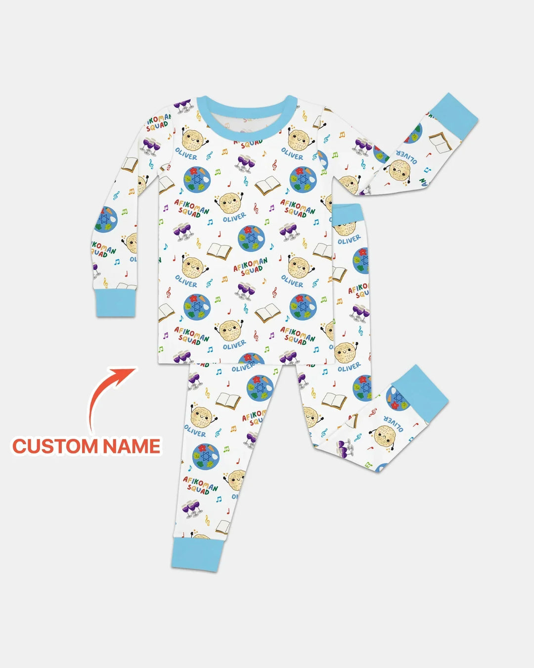 Custom Name Passover Afikoman Squad Bamboo Two Piece Long Sleeve Pajama Set