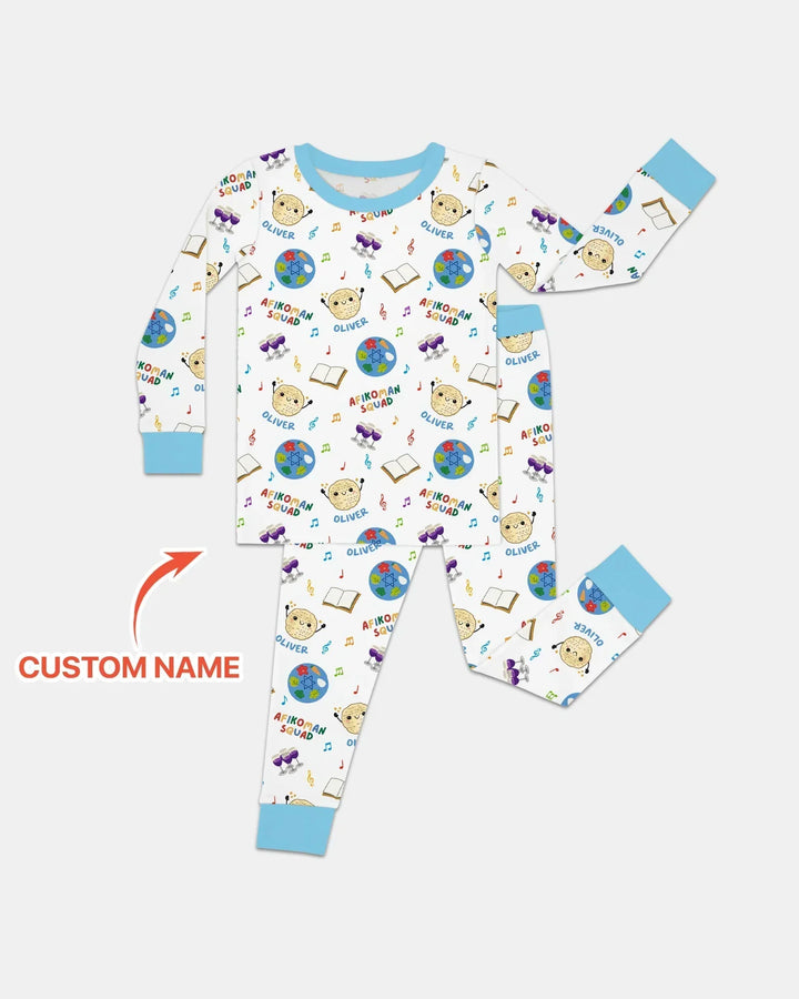 Custom Name Passover Afikoman Squad Bamboo Two Piece Long Sleeve Pajama Set