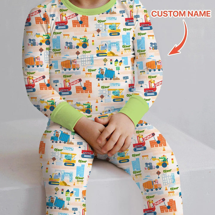 Little Builder Friends Custom Name Bamboo Two Piece Long Sleeve Pajama Set