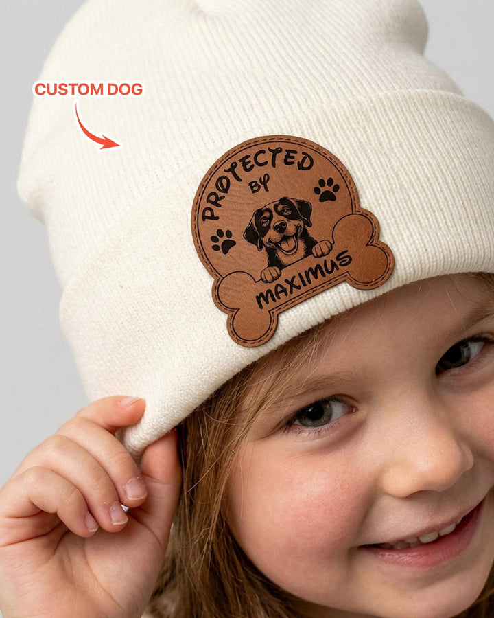 Personalized Protected By Leather Patch Beanie