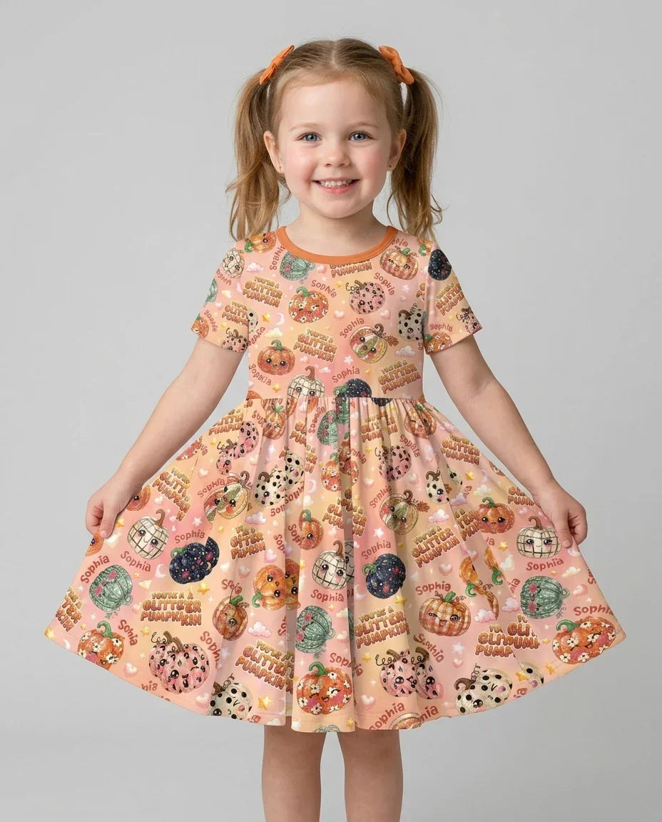 Custom Name You're A Glitter Pumpkin Bamboo Twirl Dress