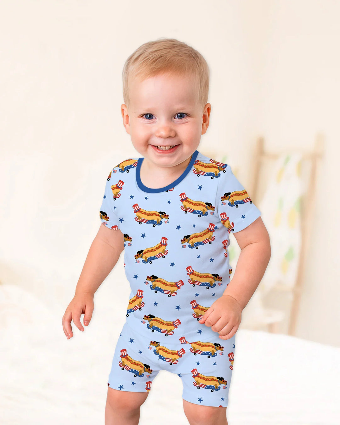 American Hot Dog Bamboo Two Piece Short Sleeve Shorts Pajama Set