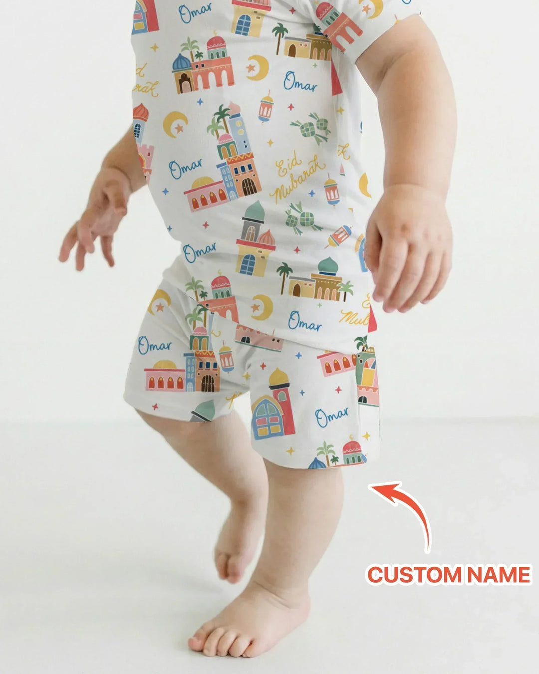 Eid Mubarak Custom Name Bamboo Two Piece Short Sleeve Shorts Pajama Set