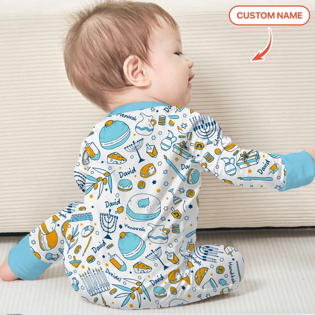Happy Hanukkah Doodles Custom Name Family Matching Bamboo Convertible Zippy