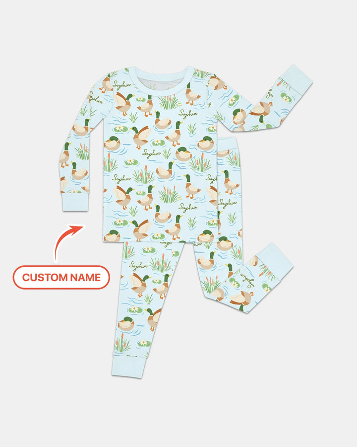 Personalized Mallard Duck Bamboo Two Piece Long Sleeve Pajama Set