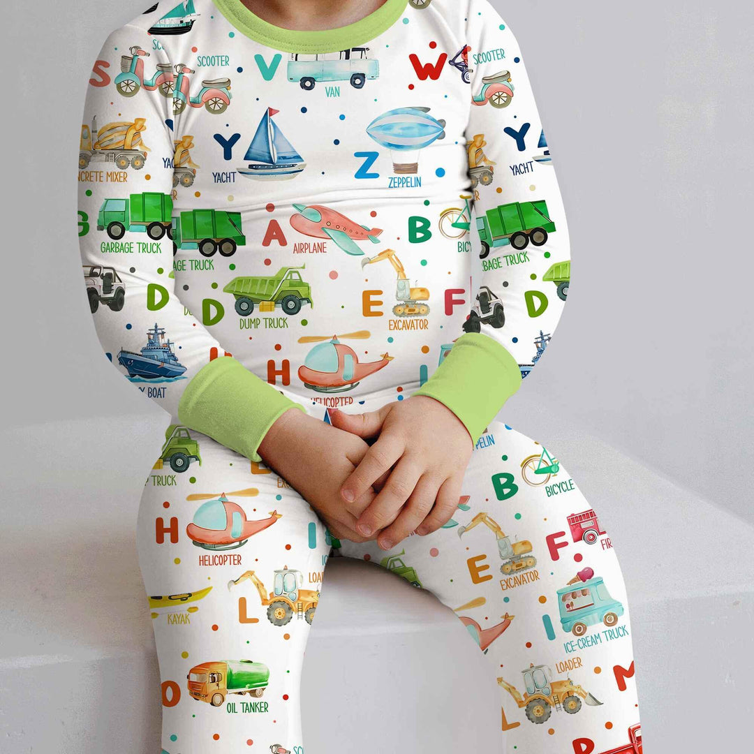 Transportation Alphabet Bamboo Two Piece Long Sleeve Pajama Set