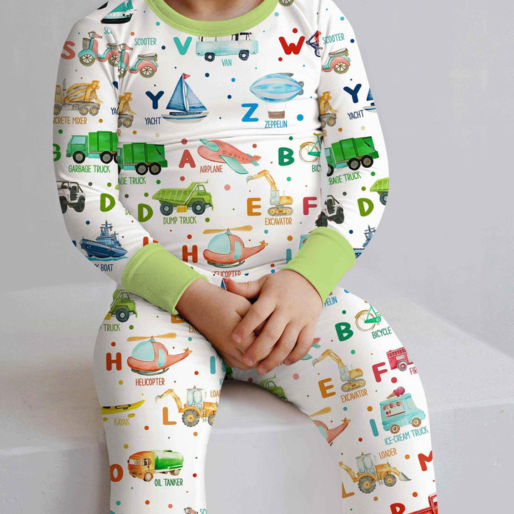 Transportation Alphabet Bamboo Two Piece Long Sleeve Pajama Set