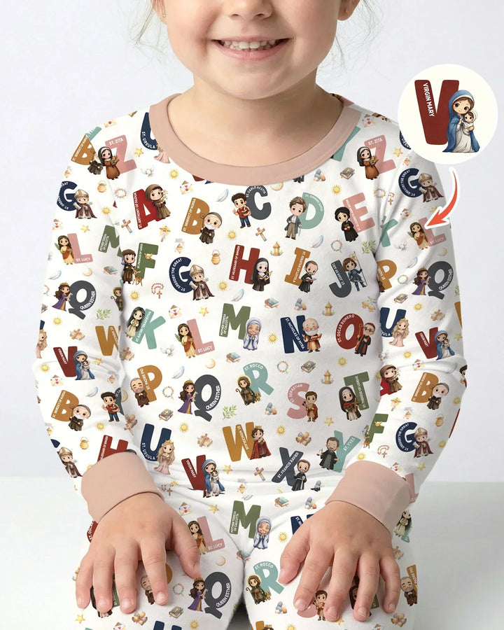 Catholic Saint ABCs Bamboo Two Piece Long Sleeve Pajama Set