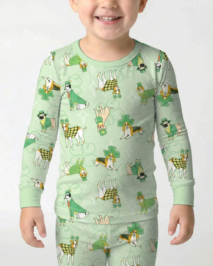 St. Patrick's Day Puppies Bamboo Two Piece Long Sleeve Pajama Set