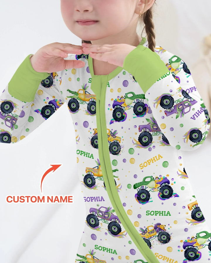 Custom Name Mardi Gras Monster Trucks Bamboo Convertible Zippy