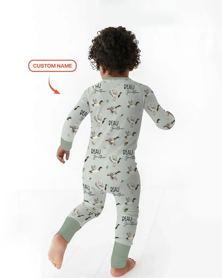 Custom Name Mallard Duck Bamboo Two Piece Long Sleeve Pajama Set
