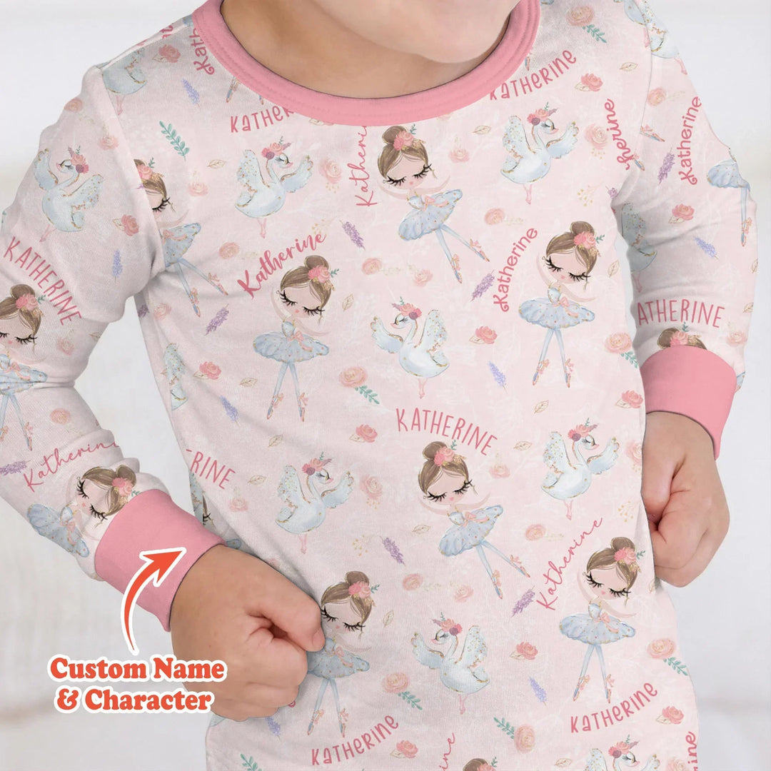 Custom Name Ballerina Doll Bamboo Two Piece Long Sleeve Pajama Set