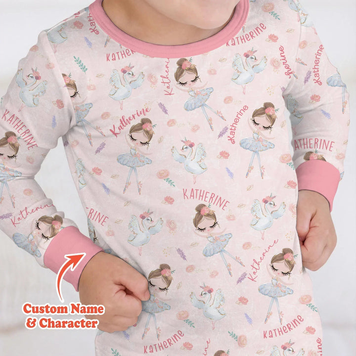 Custom Name Ballerina Doll Bamboo Two Piece Long Sleeve Pajama Set