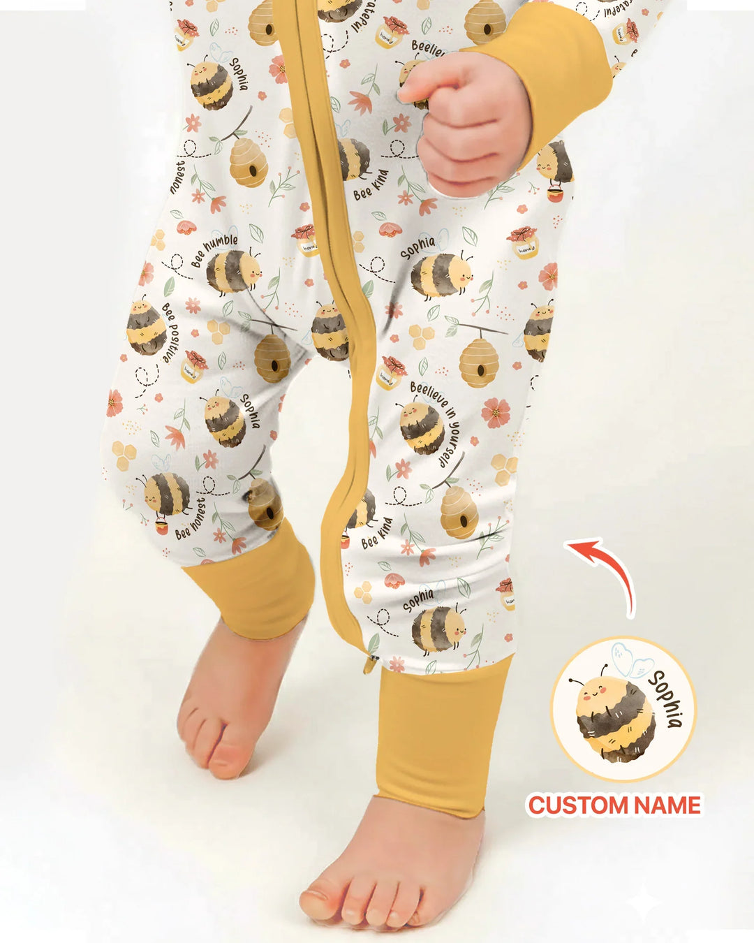 Bee Kind Custom Name Bamboo Convertible Zippy
