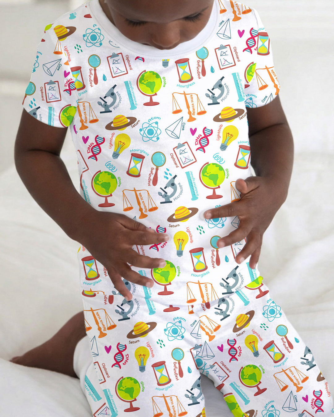 Tiny Scientist Explores The World Bamboo Two Piece Short Sleeve Pajama Set