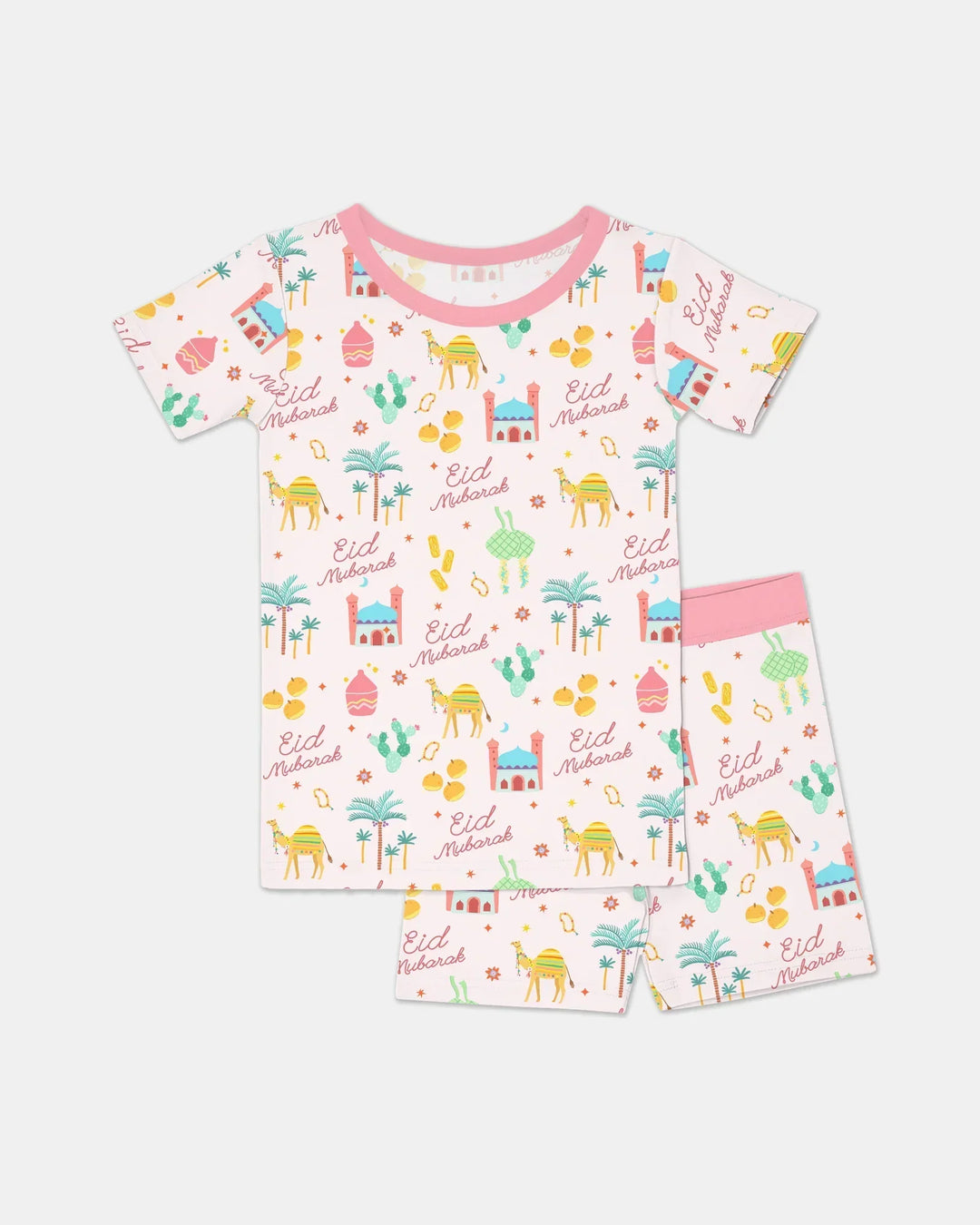Eid Mubarak Matching Family Bamboo Two Piece Short Sleeve Shorts Pajama Set