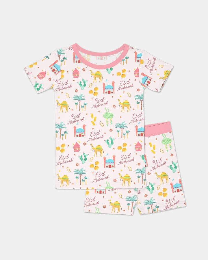 Eid Mubarak Matching Family Bamboo Two Piece Short Sleeve Shorts Pajama Set