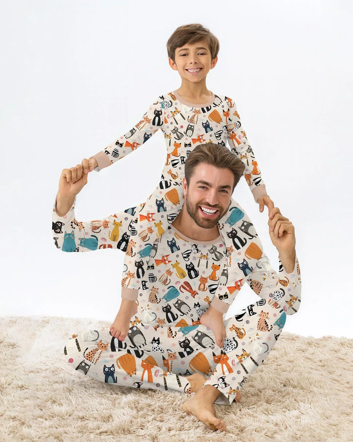 Goofy Mischief Cat Family Matching Bamboo Men's Pajama Set