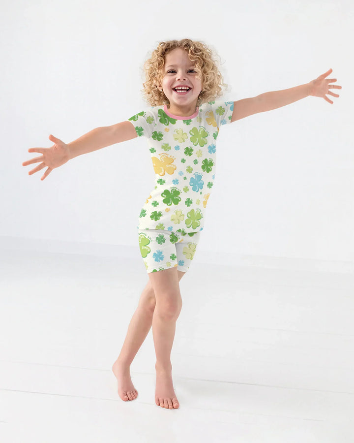 Shamrocks Print St. Patrick's Day Bamboo Two Piece Short Sleeve Shorts Pajama Set