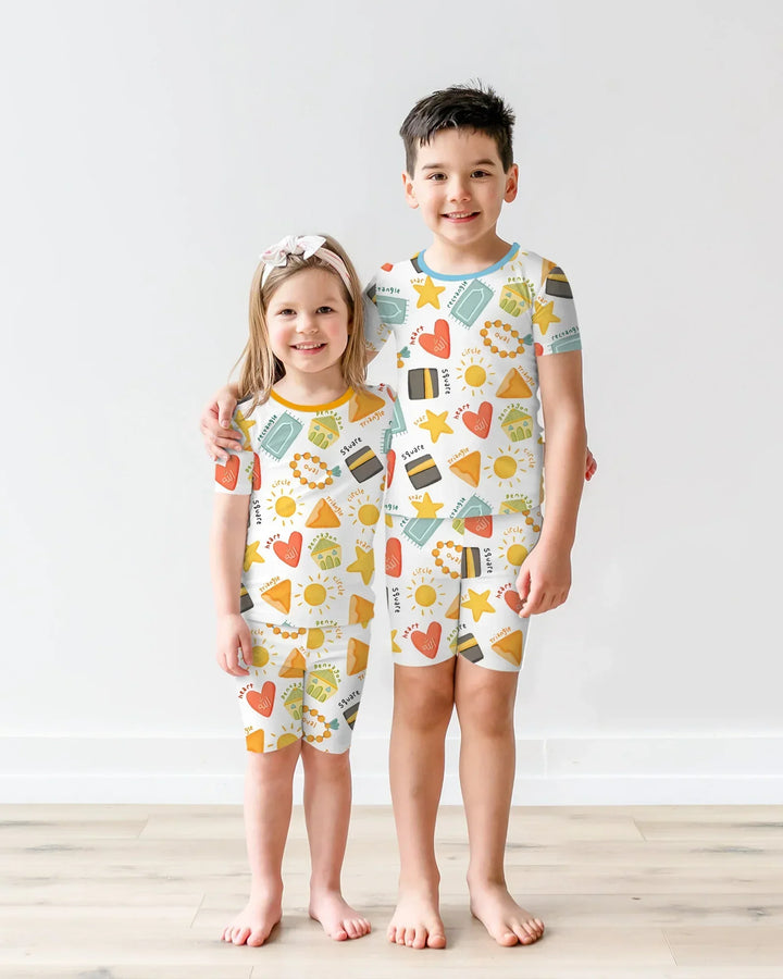 Islamic Shapes Bamboo Two Piece Short Sleeve Shorts Pajama Set