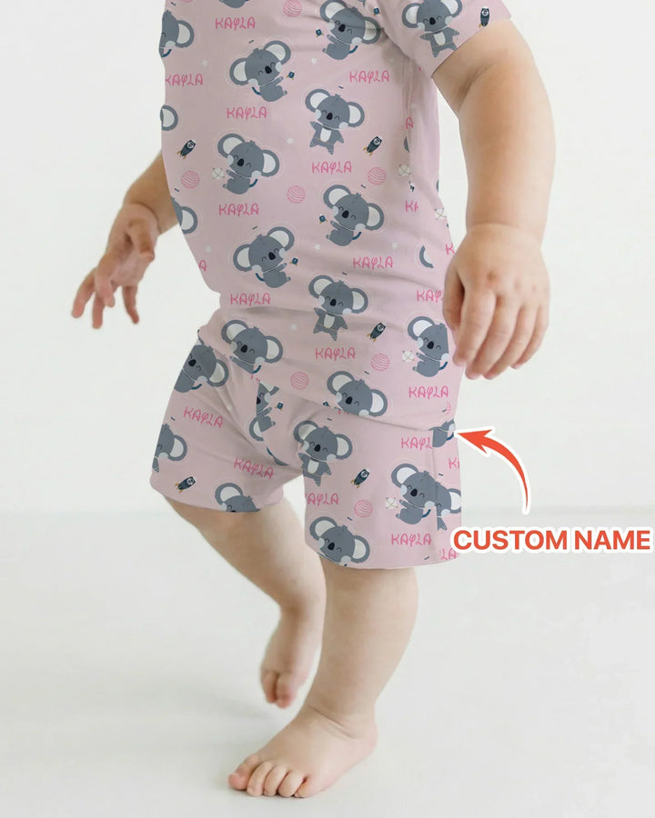 Custom Name Cosmic Koala Bamboo Two Piece Short Sleeve Shorts Pajama Set