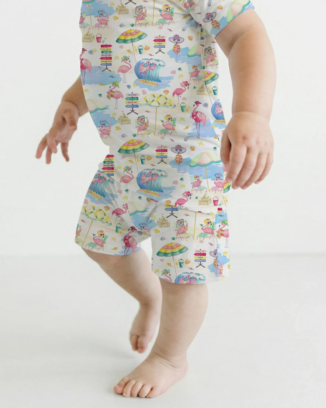 Flamingo Beach Family Matching Bamboo Two Piece Short Sleeve Shorts Pajama Set
