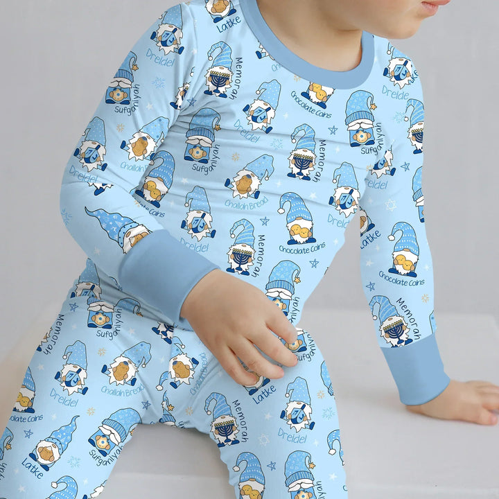 Happy Hanukkah Matching Family Two Piece Long Sleeve Pajama Set , Happy Hanukkah Matching Family Two Piece Long Sleeve Pajama Set - 12-18M / Girl
