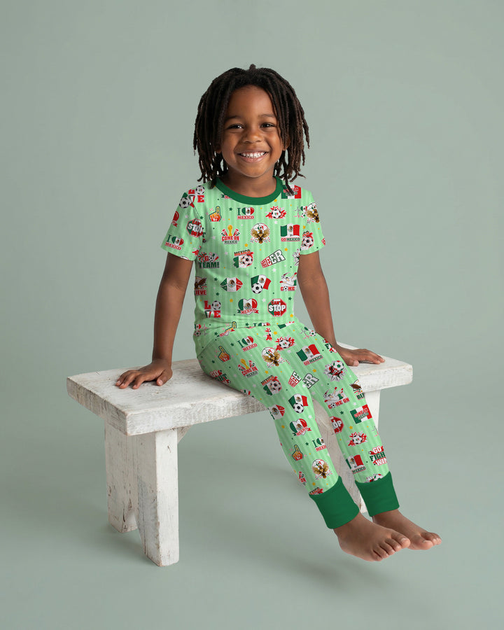 Soccer Game Day Go Team Mexico Family Matching Bamboo Two Piece Short Sleeve Pajama Set