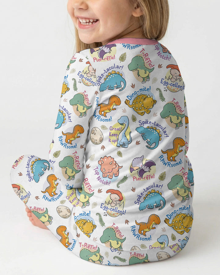 Cute Dinosaur Pun Bamboo Two Piece Long Sleeve Pajama Set