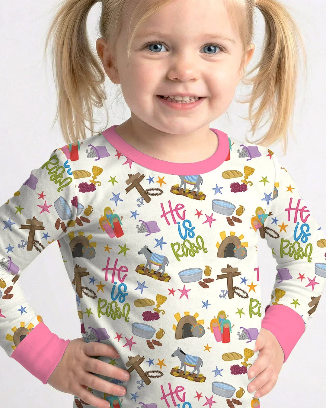 Bible Story Easter Family Matching Bamboo Two Piece Long Sleeve Pajama Set