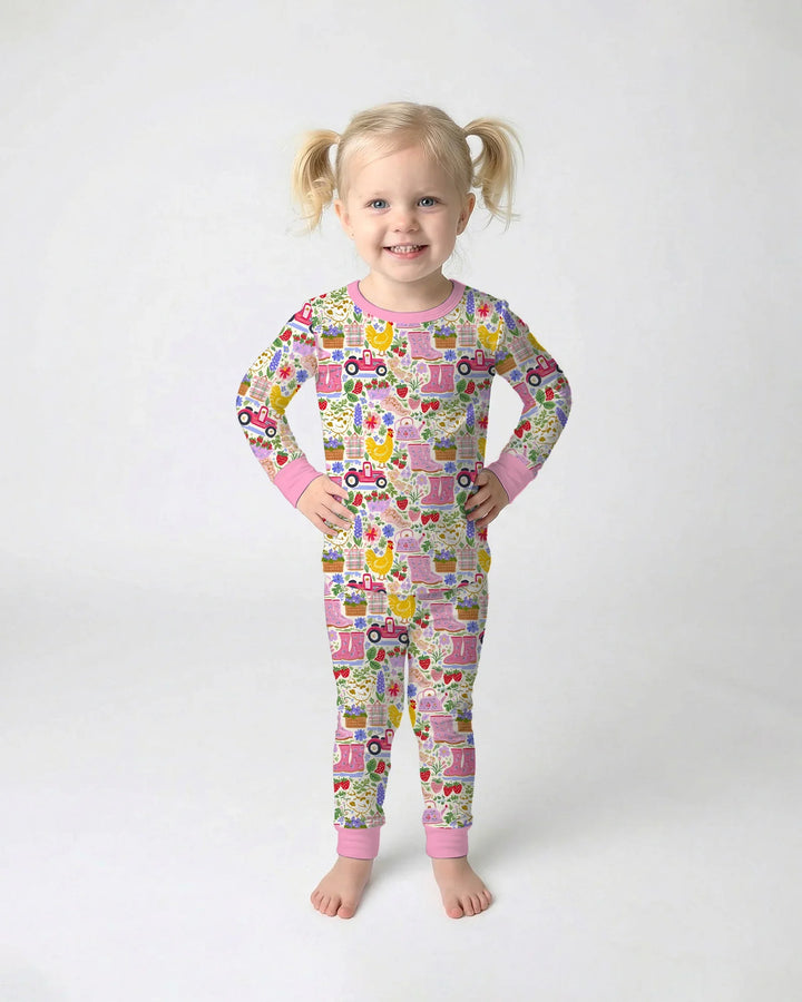 Farm Life Mommy & Me Matching Bamboo Two Piece Long Sleeve Pajama Set