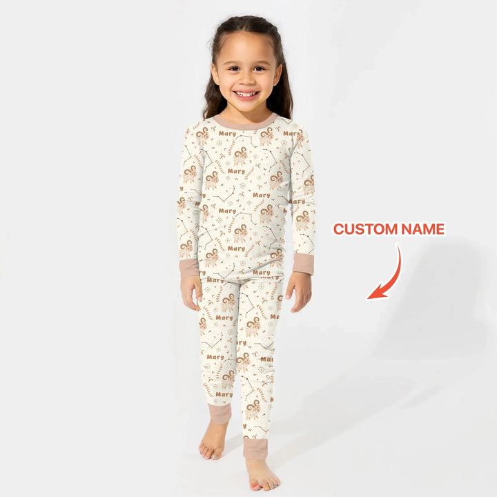 Bohemian Baby Zodiac Signs Custom Name Bamboo Two Piece Long Sleeve Pajama Set