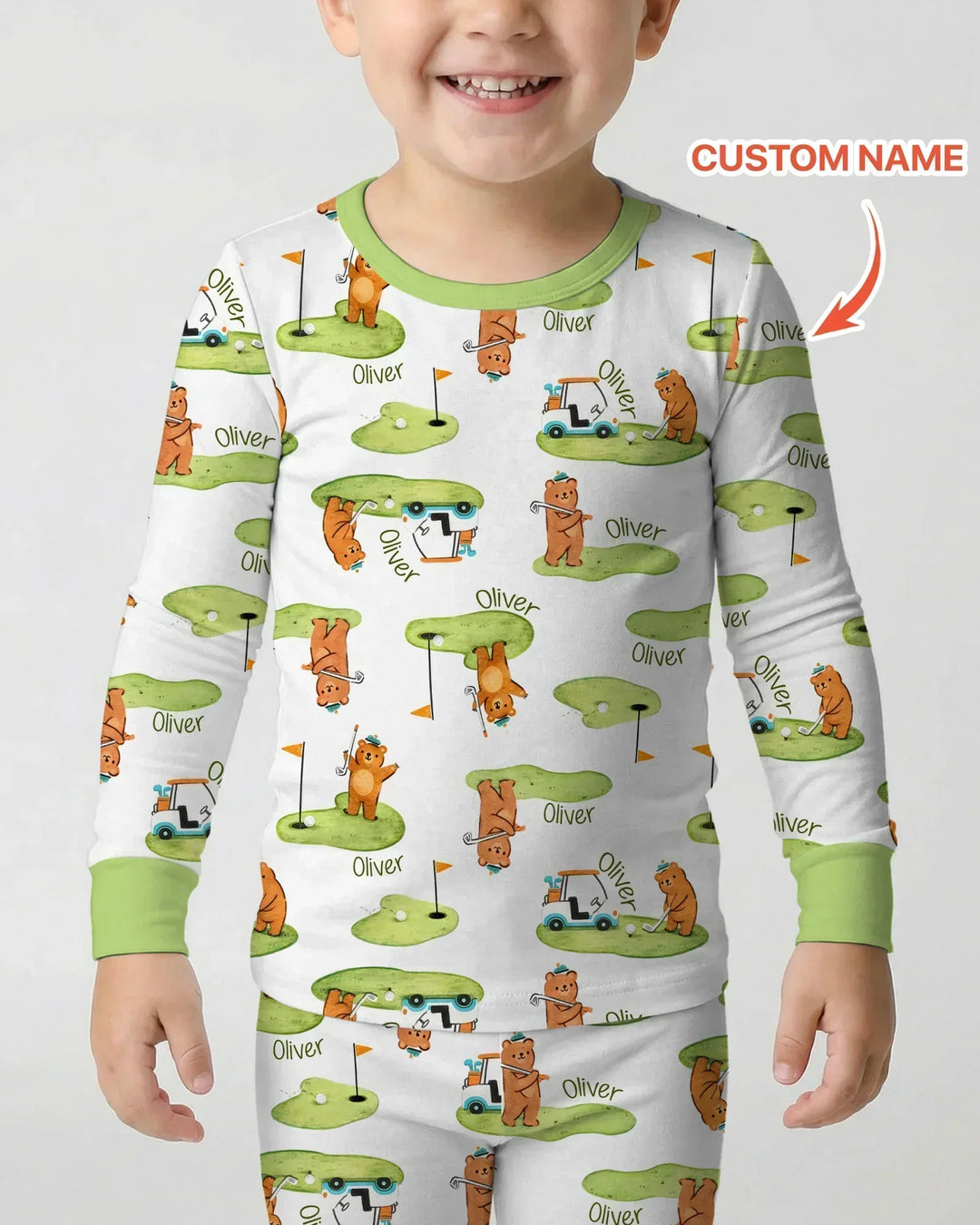 Custom Name Little Bear Golf Club Bamboo Two Piece Long Sleeve Pajama Set