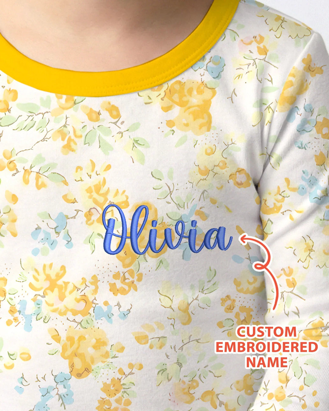 Custom Name Embroidered Floral Bamboo Two Piece Long Sleeve Pajama Set