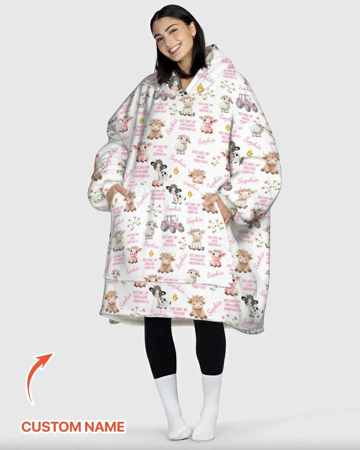 Custom Name God Says I Am Farm Animals Bamboo Blanket Hoodie
