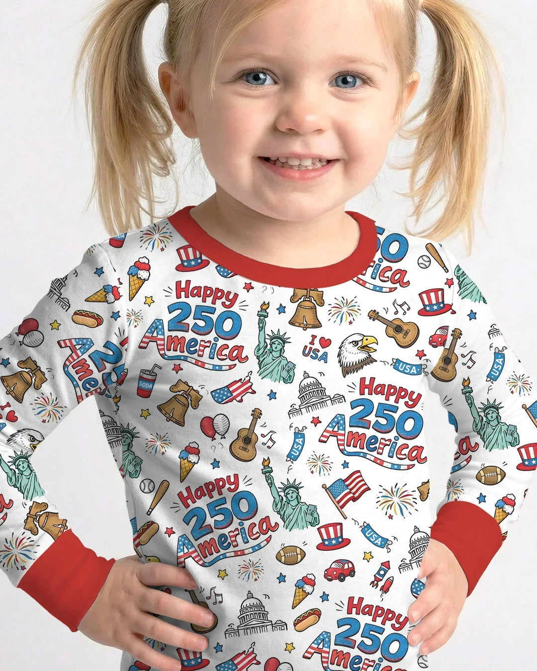 Happy 250 America I love USA Bamboo Two Piece Long Sleeve Pajama Set