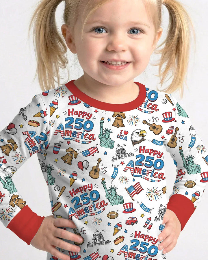 Happy 250 America I love USA Bamboo Two Piece Long Sleeve Pajama Set