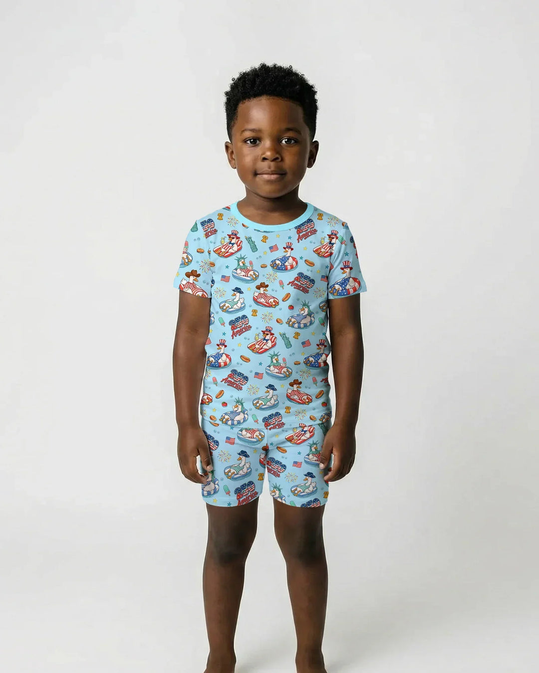 250 America Patriotic Goose Family Matching Bamboo Two Piece Short Sleeve Shorts Pajama Set