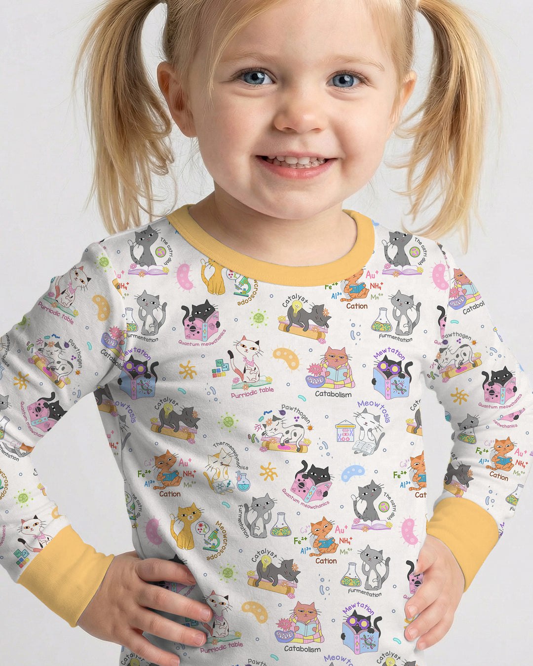 Funny Cat Love Scientist Bamboo Two Piece Long Sleeve Pajama Set