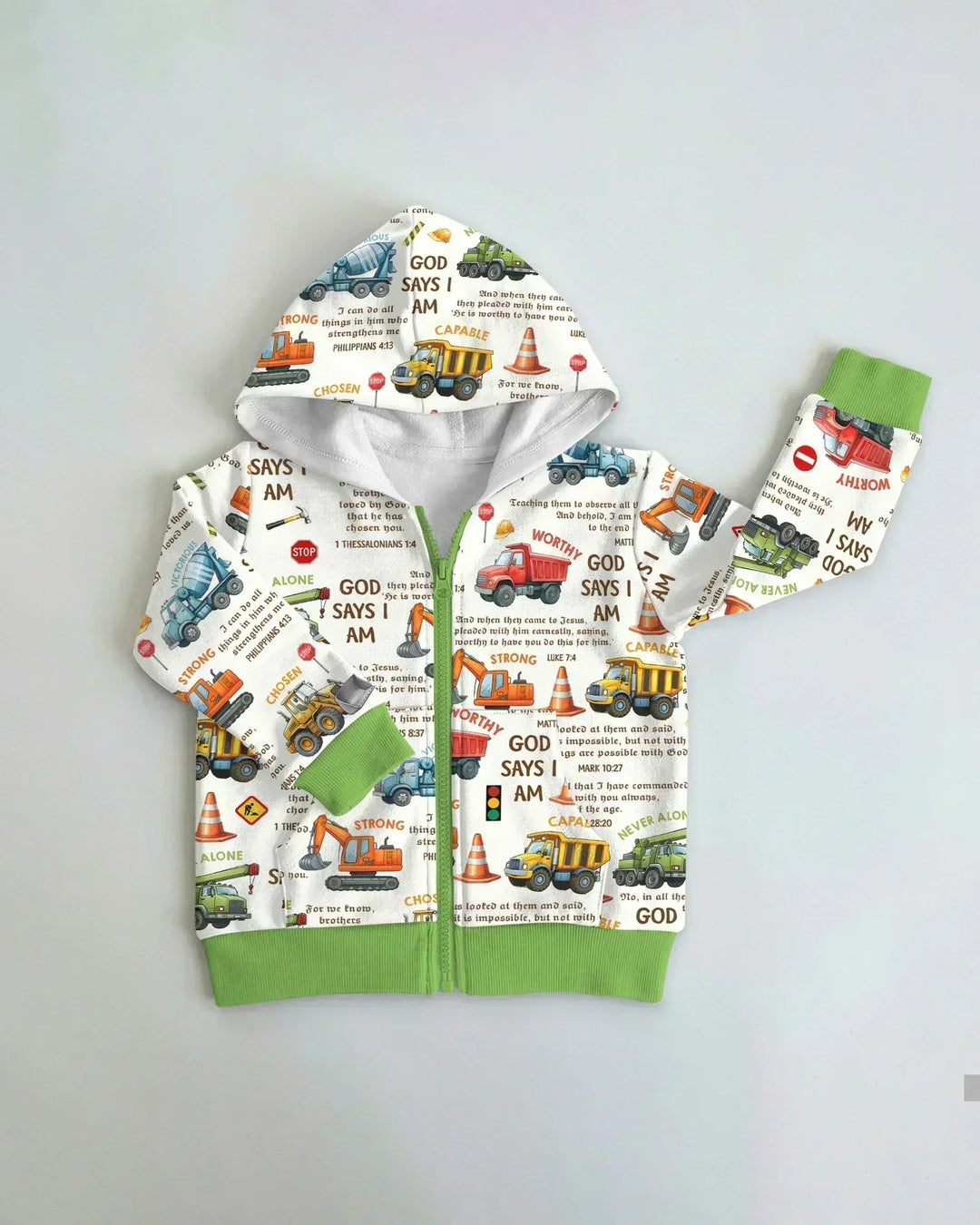 Bible Verse Construction Trucks Bamboo Zip Hoodie